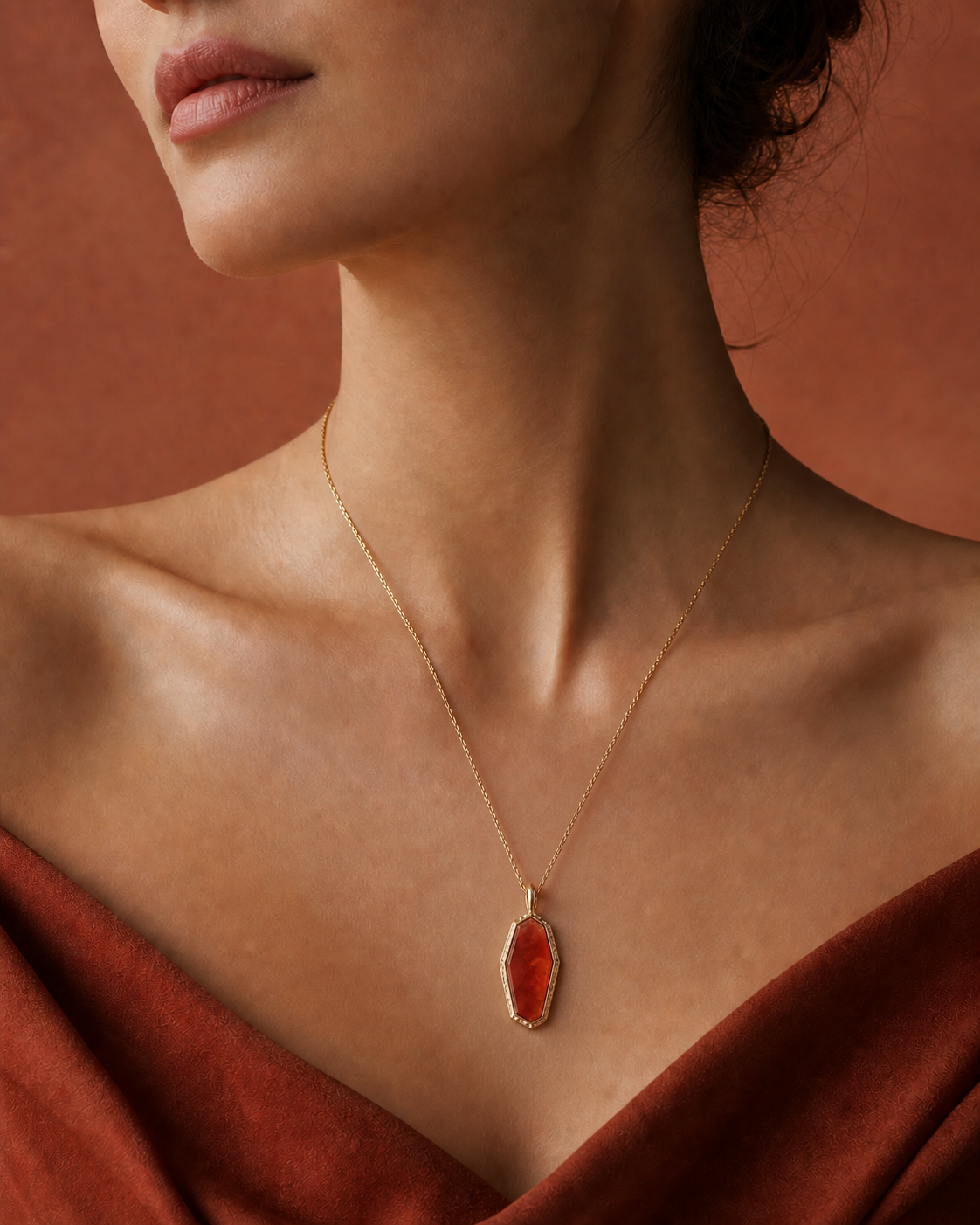 Red-orange natural Feicui ring from the Crimson Earth collection