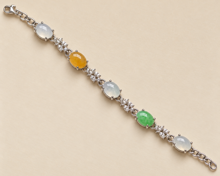 Colour Harmony Blossom Link Multi-Stone Jadeite Bracelet