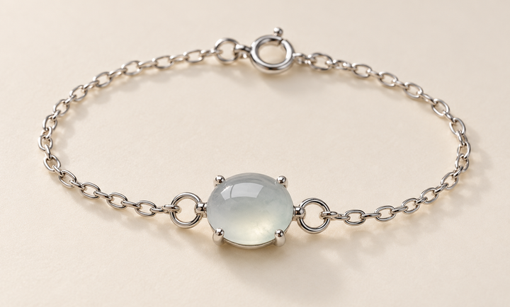 Moonlit White Fine Chain Cushion Jadeite Bracelet