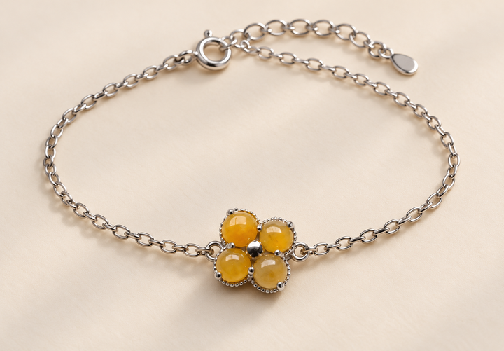 Golden Dawn Four Leaf Clover Flower Jadeite Bracelet