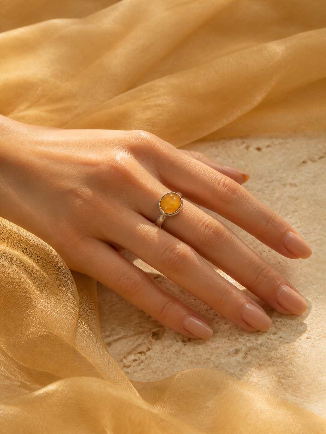 Honey-gold natural Feicui ring from the Amber Glow collection