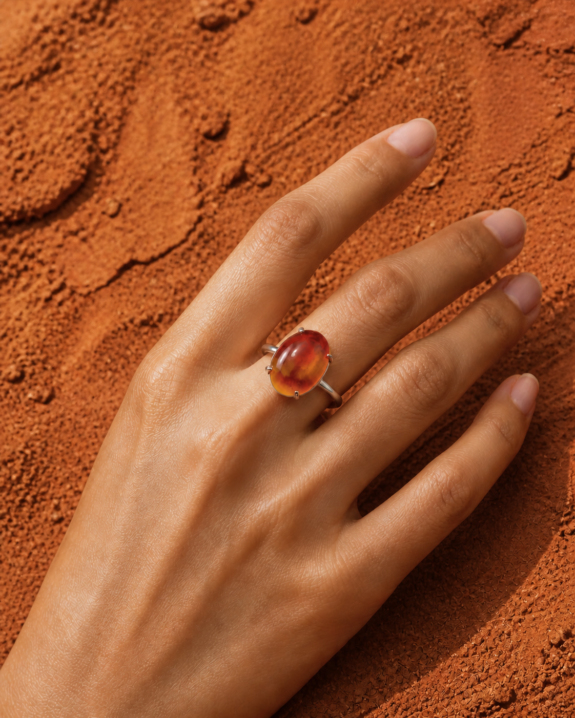 Red-orange natural Feicui ring from the Crimson Earth collection