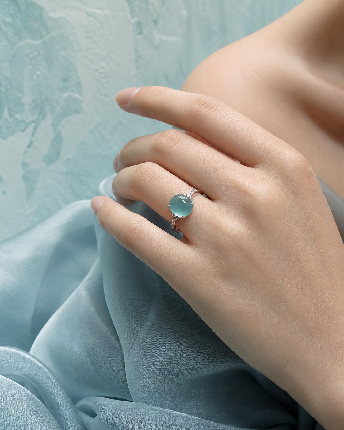Blue-green natural Feicui ring from the Serene Sea collection