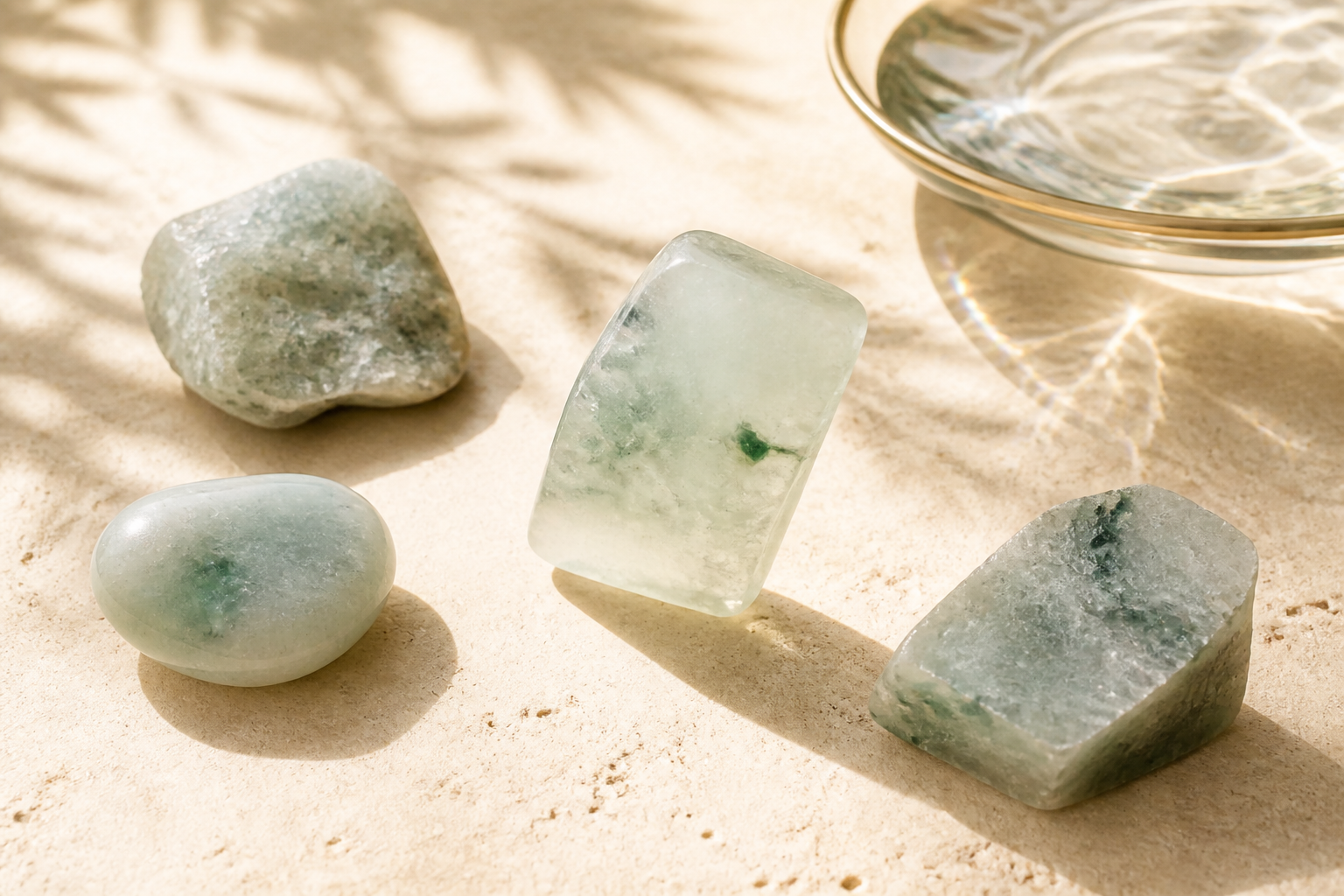 Natural Feicui stones showing unique colour texture and translucency